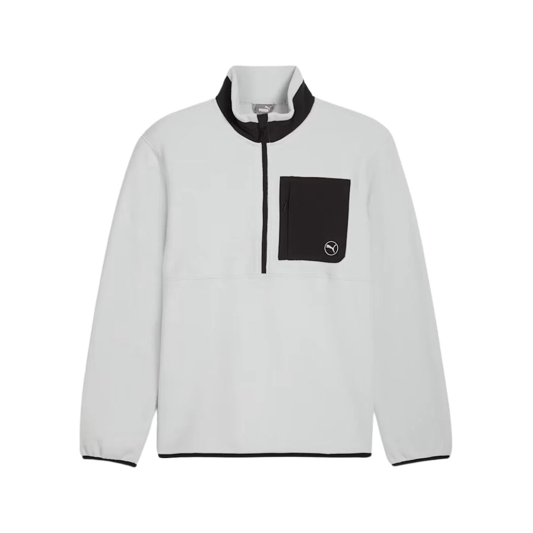 Puma Quarter-Zip Fleece Golf Pullover (Ash Grey & Puma Black)