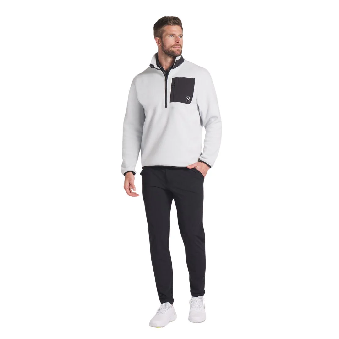 Puma Quarter-Zip Fleece Golf Pullover (Ash Grey & Puma Black) - Image 6