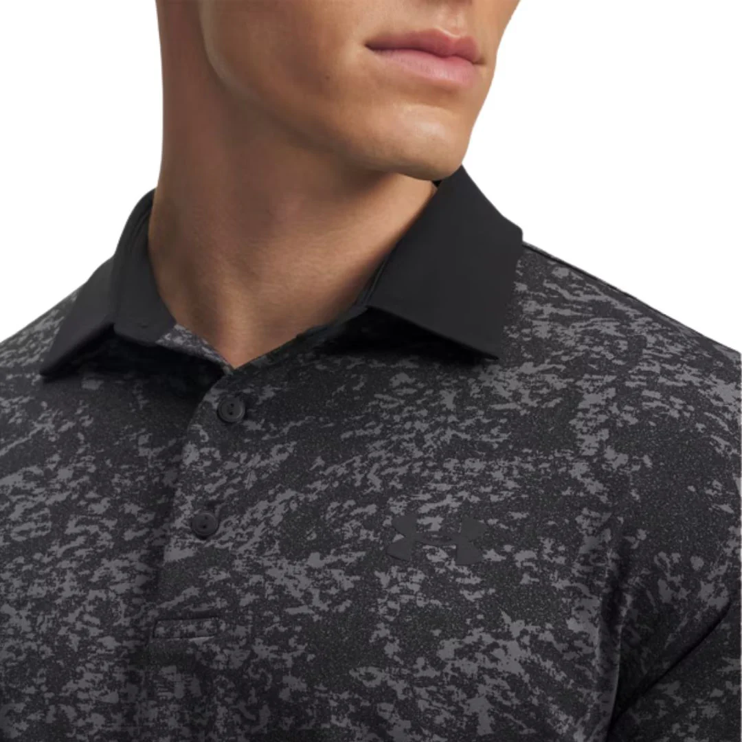 Under Armour Playoff Printed Camo Pattern Golf Polo Shirt(Black & Castlerock) - Image 3